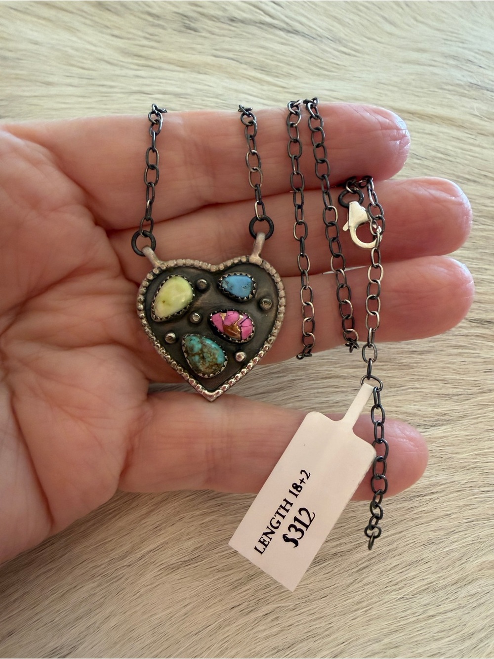 ❤️ Multi-stone Heart Cluster Palomino Turquoise Matte Sterling Pendant Necklace